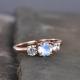 925 Sterling Silver CZ Natural Jewelry Faceted Rainbow Moonstone Three Stone Ring