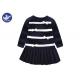 Crew Neck Girls Knitted Dress Long Sleeves Pleated Stripes Butterfly Knot Girls