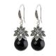 Sterling Silver Black Agate Bead Dangle Hoop Earrings Thai Vintage Jewellery (E12035BLACK)