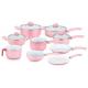 High quality FDA SGS 9 PCS Aluminum pink heat-resistant outer ceramic coating cookware set