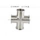 Sanitary Stainless Steel Sanitary Fittings , Clamp Equal Cross IHCH size , Polished inside and outside