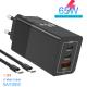 PD GaN Fast Charger 3port QC4.0 65W Type C Charger Adapter 45W 20W