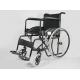 Low Price Basis Black Coating Steel Frame Folding Steel Wheelchair With Solid Wheel Fixed Armrest And Footrest