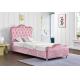 Pink Color Light Upholstered Bed Frame With Crown Headboard Storage Crystal Buttons