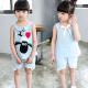 2016 Fashion Girl Kid's Clothes Set Little Sheep Sleeveless Tops+ Short Pants Jeans T309