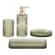 Glass Bathroom Accessories Set Green Color Round Shape Diamond Pattern Soap Dispenser Tumbler Soap Dish Towel Tray