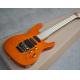 Factory Custom Orange Electric Guitar with Floyd Rose,3 Pickups,No Frets Inlay,Gold Hardware,Flame Maple Veneer