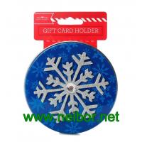 Round shape gift card tin holder with ribbon and flocked tray