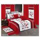 Fashion Red Wedding Flower 13pcs Bedding Set with Customized Size and Matching Curtains