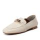 Genuine Leather Slip On Casual Loafer Shoes JBF01 Beige Flat Heels