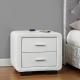 Faux Leather Fabric Bedside Table Two Drawers White With Bluetooth Speaker