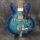 Semi hollow shell Archtop guitar Quilted maple trans-Blue with Bigsby