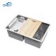 SUS304 Stainless Steel Kitchen Sinks Double Bowl Handmade House Kitchen Sinks With Filter Basket