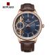 2.5D Mineral Glass Mens Stainless Steel Watches Double Movement Leather Strap