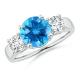 Classic Swiss Blue Topaz And CZ Three Stone Engagement Ring 925 Sterling Silver
