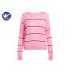 Drop Shoulder Chunky Pink Pullover Sweater , Striped Sweater Womens Woll Mohair Jumper