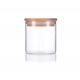 16oz Wooden Lid Glass Jar Clear Herb Storage Jar Suction High Borosilicate Glass