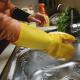 Yellow Household Dishwashing Sponge Gloves Easy Use For Kitchen Cleaning