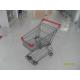 Red Plastic Wire Shopping Trolley , Supermarket Shopping Cart With Transparent Powder Coating