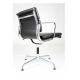 4 Legs Swivel Office Chair No Wheels Aluminum Frame Black Leather Material