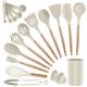 Non-stick Silicone Kitchen Utensils Wooden Handle with Holder Spatula Spoon Turner Tongs