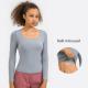Winter Low Wide Neckline Sports Yoga Clothes Long Sleeved Shirts High Elastic