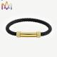 Magnetic Snap SS304 Cowhide Mens Braided Bracelet 67MM With Cylindrical Bar