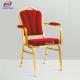 Velvet Fabric Red Banquet Chairs With Armrest Gold Metal High Density Sponge Covered