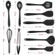 Rotating Stand Silicone Kitchen Utensils Set Durable Black Kitchen Gadgets