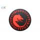 Size Customized PVC Rubber Patch Black Background Red Sign Round Shape