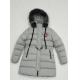 Grey Ladies Long Puffer Coat With Fur Hood Quilted