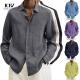 2022 Independent Station V Neck Loose Button Cotton Linen Shirt Man Popular Long Sleeved