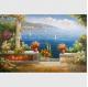 Mediterranean Garden Wall Art Sea Landscape Oil Painting Vacation Harbor
