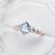 Delicate Fantastic S925 Sterling Silver Rose Gold Round Cz Oval Blue Aquamarine Engagement Ring Cluster Dainty Rings
