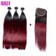 Virgin Natural Burgundy Hair 3 Bundles With 4*4 Lace Closure , Straight Hair Bundles With Closure