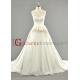 2013 A-line High-neck train pleated beaded lace mesh taffeta bridal dresses BDGD1015