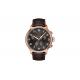 Printed Black Dial Chronograph Watch 2pcs Stainless Steel Button Brown / Black Leather Strap