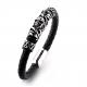 Cheap price black plated the north skull metal charm black leather men skull bracelet for wholesale