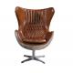Brown Black Vintage Aviator Leather Egg Chair Adjustable Height