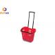 Aluminum Telescopic Handle Plastic Grocery Hand Basket With 2 Wheels