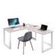 Metal and Wood L Shape Desk for Home Office Study Table in Modern Design