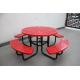 Commercial Garden Round Picnic Table Set Perforated Steel Material With Four Benches