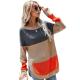 2024 Autumn and Winter New Women's Top Mid length High Split Contrast Color Pullover Long sleeved Sweater