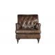 Durable High Back Vintage Top Grain Brown Leather Armchair Living Room Furniture