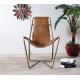 Unique Shape Leather Leisure Chair Matt Gold Finish Iron Frame With Leather Lounge