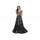 Organza Embroidery Flower Ladies Evening Dresses , Black Arabic Evening Gowns Dresses