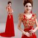 Red Deep V Neck Embroidery Cap Sleeves Elegant Evening Dresses TSJY040