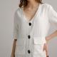 Women'S V Neck Linen Blouse With Big Buttons Decoration At The Front Placket