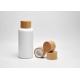 Sustainable 100ml Boston Round Opal White Glass Lotion Bottles With Wooden Screw Cap, Primary Cosmeceutical Packaging