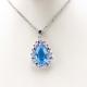 White Gold Plated 925 Silver Teardrop Blue Topaz Cubic Zirconia Pendant Necklace(P46)